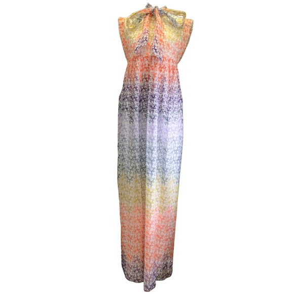 MANTU WHITE MULTI FLORAL EMBROIDERED TIE-NECK LACE MAXI DRESS - Picture 1 of 5